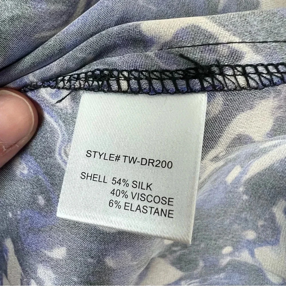 The Westside California Apparel Silk Long Sleeve Tie Waist Printed Dress Purple - Picture 5 of 5